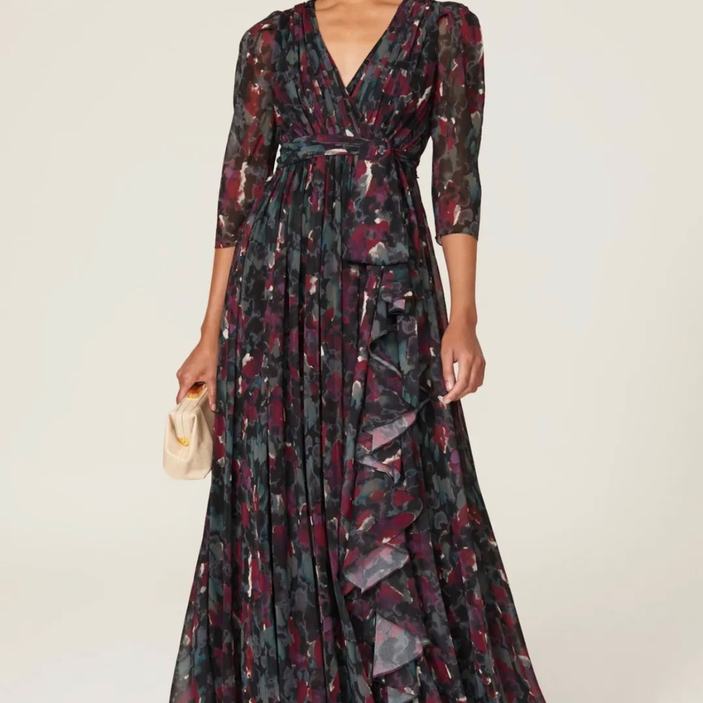 Badgley Mischka pleated floral dress size 2